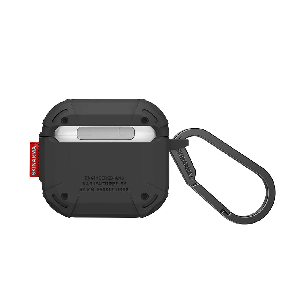 A Photo Of Skinarma MECHA CE AirPods 4 Case – Durable Retro-Futuristic Protection with Enhanced Grip & Wireless Charging Support