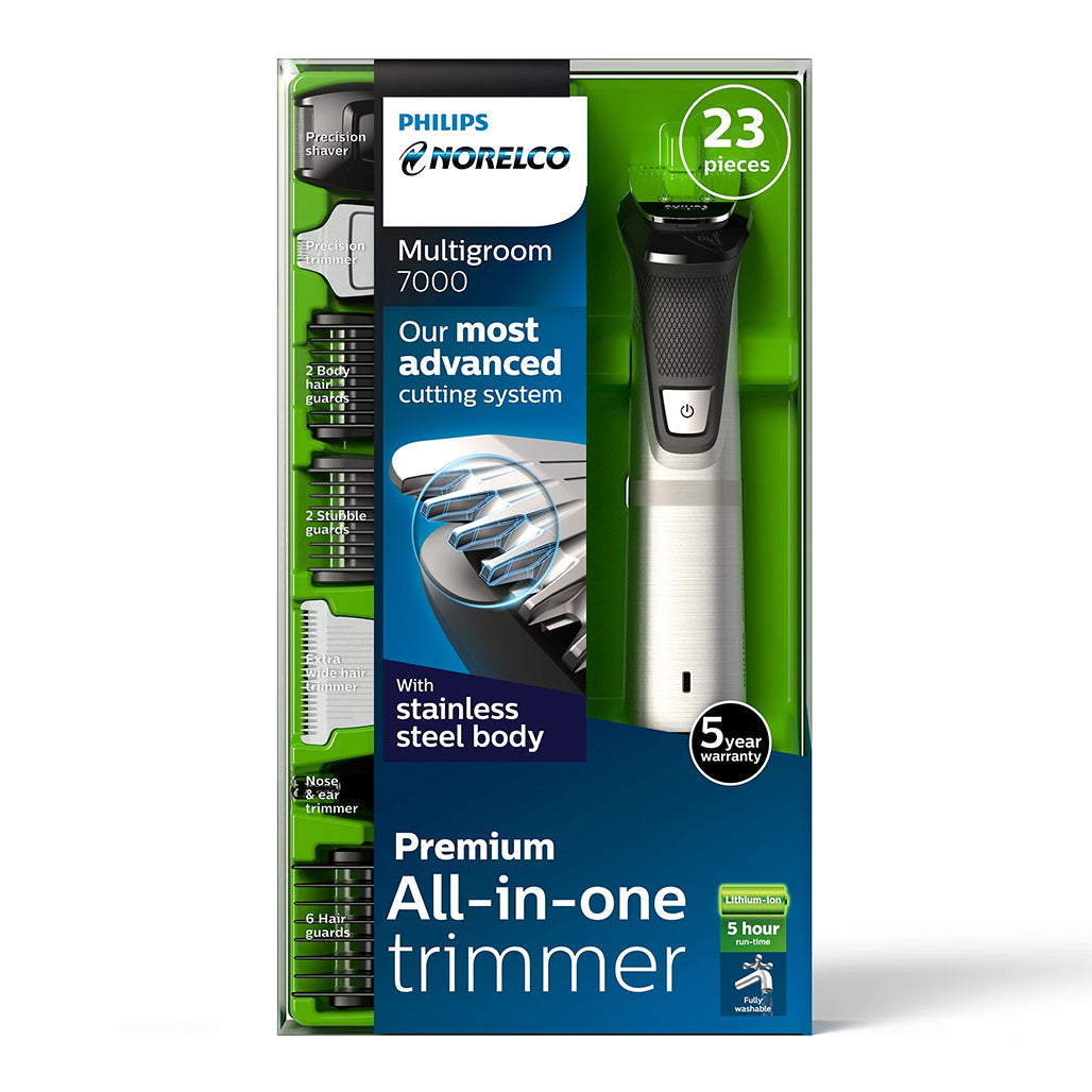 A Photo Of Philips Norelco Multigroom 7000 MG7750/49 – All-in-One Trimmer for Face, Head & Body, 23-Piece Kit, DualCut Blades, 5-Hour Runtime
