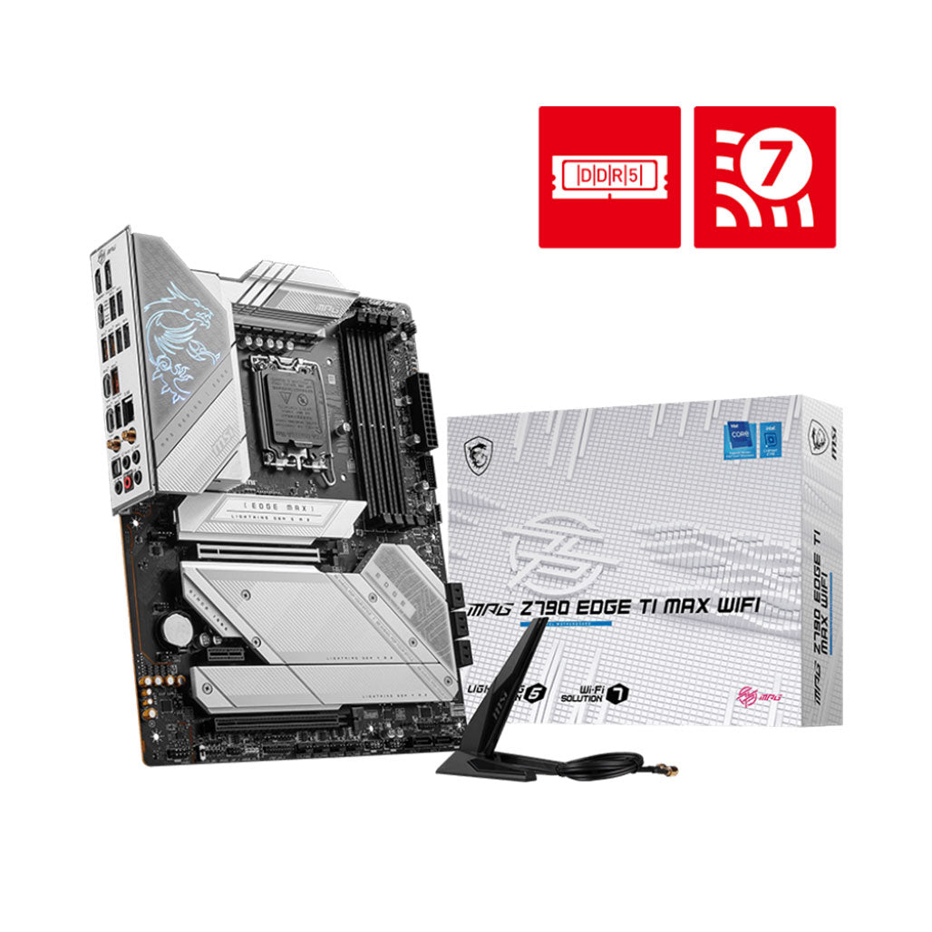 A Photo Of MSI MPG Z790 Edge Ti Max WiFi Motherboard - 911-7E25-005 | Premium ATX Board with PCIe 5.0, DDR5 Support, and Wi-Fi 7