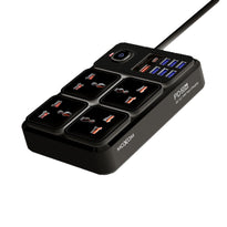 Moxom MX-ST17 EU 2 Meter Power Strip | 7 USB + 1 PD 20W, 2500W Max Outlets, 12-in-1 Multi-Function Power Hub