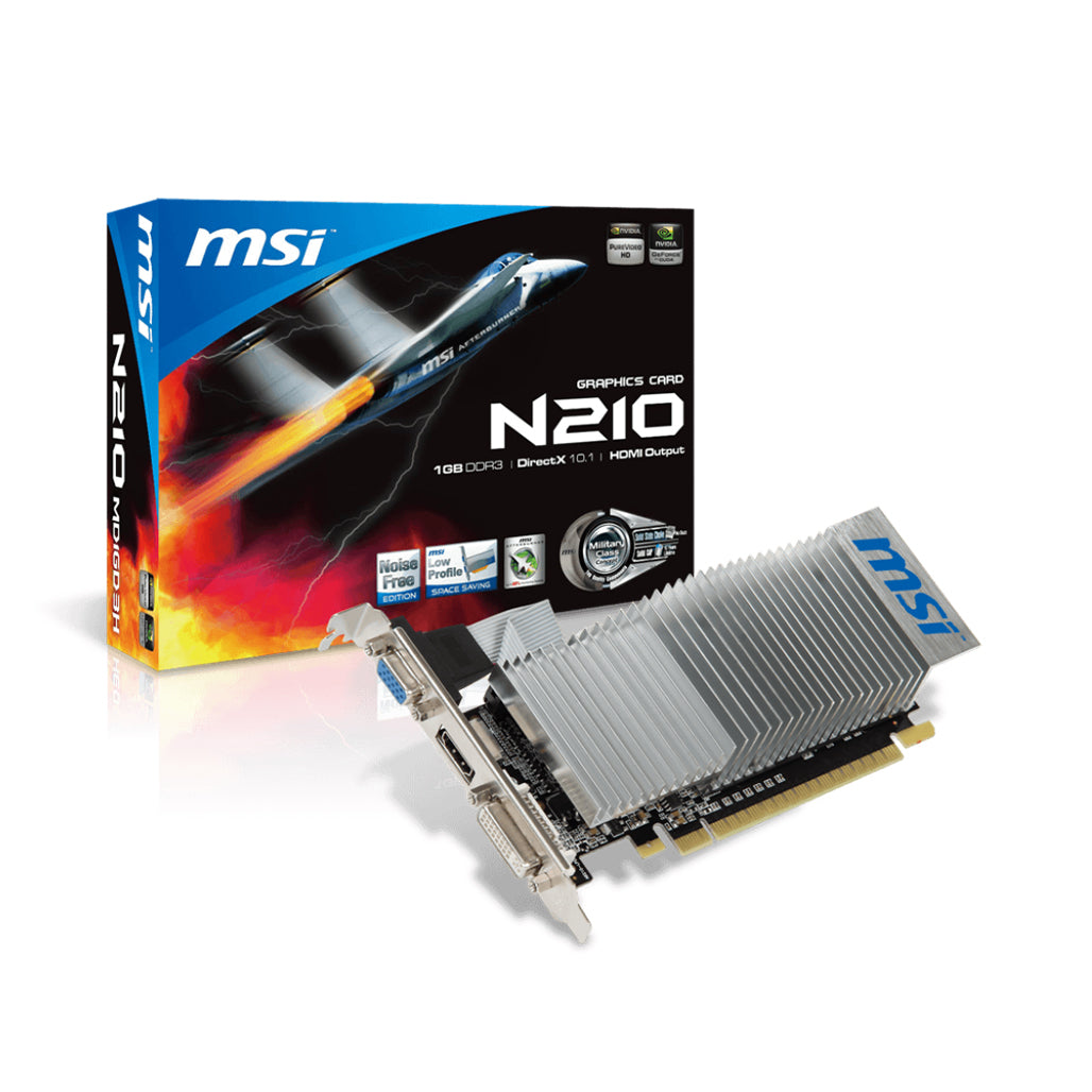 A Photo Of MSI N210-MD1GD3H/LP Graphics Card – 1GB DDR3, PCIe x16 2.0, DirectX 10.1 Support
