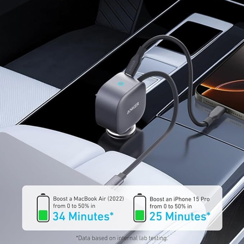 A Photo Of Anker Nano 75W USB-C Car Charger with Built-In Retractable Cable – High-Speed Charging for On-the-Go Power