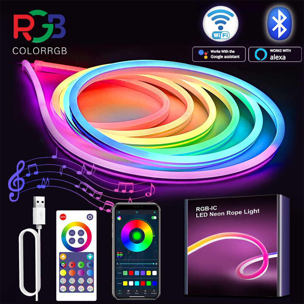 A Photo Of RGB-IC LED Neon Rope Light – Smart Color Changing Strip with Voice & App Control for Home Decor