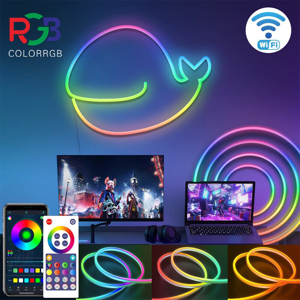 A Photo Of RGB-IC LED Neon Rope Light – Smart Color Changing Strip with Voice & App Control for Home Decor