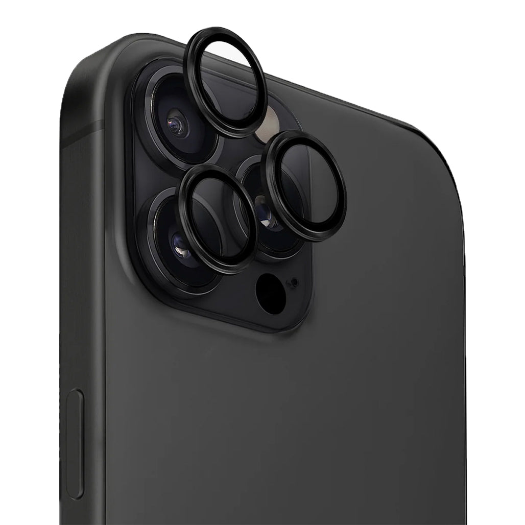 A Photo Of Uniq Optix AluGuard 9H Tempered Lens Protector for iPhone 16 Pro / 16 Pro Max - Aluminum Frame, Scratch-Resistant, Anti-Fingerprint