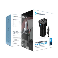 A Photo Of Powerology 150W Inverter AC Universal USB A 2type-C DC Car 12V10A - Black