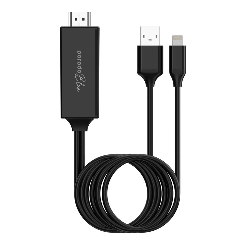 A Photo Of Porodo Blue PB-HDLA2M-BK Lightning to HDMI Ultra HD