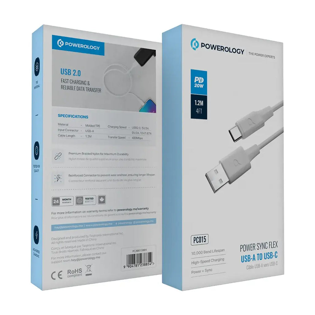 A Photo Of Powerology Power Sync Flex USB-A to USB-C Cable PD 20W