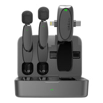 Porodo Dual Connector Lavalier Microphone Dual Mic with Charging Case - Black