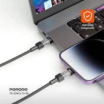 Porodo 30W PD Braided USB-C to Lightning Fast Charging Cable – Durable & Transparent Design, 1.2M