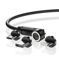 Porodo 3in1 TPE Cable with Rotatable Head for Micro + Lightning + Type-C - Black