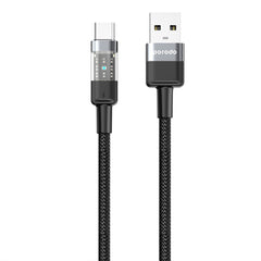 A Photo Of Porodo Braided 3A PD USB-A to USB-C Fast Charging Cable, Durable 1.2M Transparent Head – Black