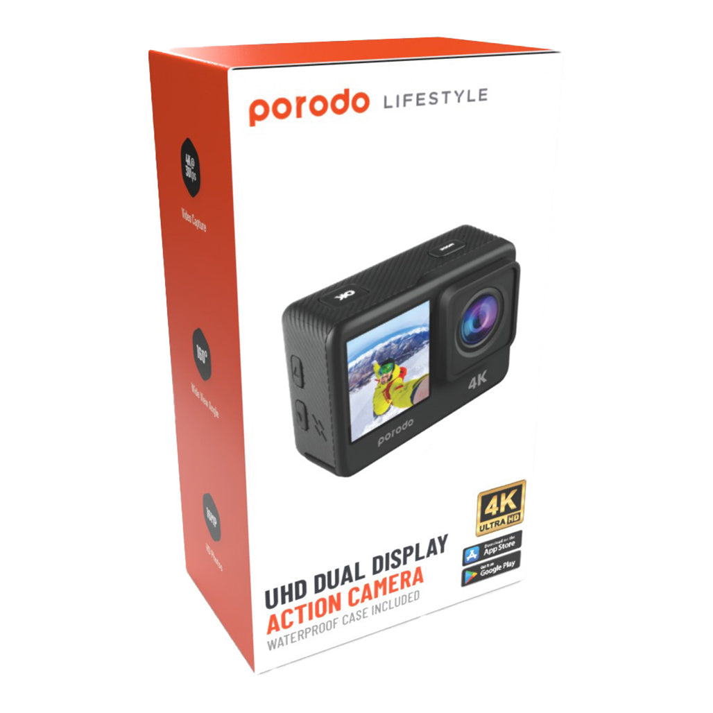 A Photo Of Porodo Lifestyle Waterproof 4K Action Camera 900mAh - Black