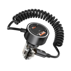 A Photo Of Porodo 60W Transparent Dual Port Car Charger PD 30W QC 18W with Coil- Black