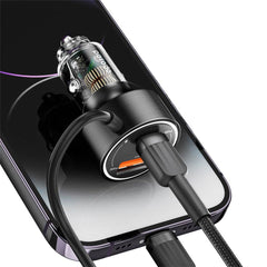 A Photo Of Porodo 60W Transparent Dual Port Car Charger PD 30W QC 18W with Coil- Black