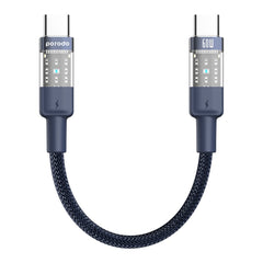 A Photo Of Porodo Braided 60W PD C to C Fast Charging Cable with Transparent Head 35cm