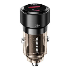 A Photo Of Porodo 75W Transparent Dual Port Car Charger PD 45W QC 30W - Black