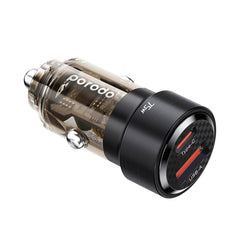 A Photo Of Porodo 75W Transparent Dual Port Car Charger PD 45W QC 30W - Black