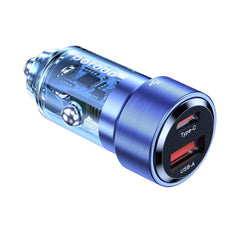 A Photo Of Porodo 75W Transparent Dual Port Car Charger PD 45W QC 30W - Blue