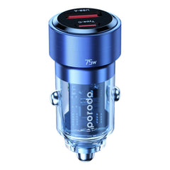 A Photo Of Porodo 75W Transparent Dual Port Car Charger PD 45W QC 30W - Blue