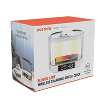 Porodo Bedside Lamp with Wireless Charging, Digital Alarm Clock, and Touch-Dimming - White