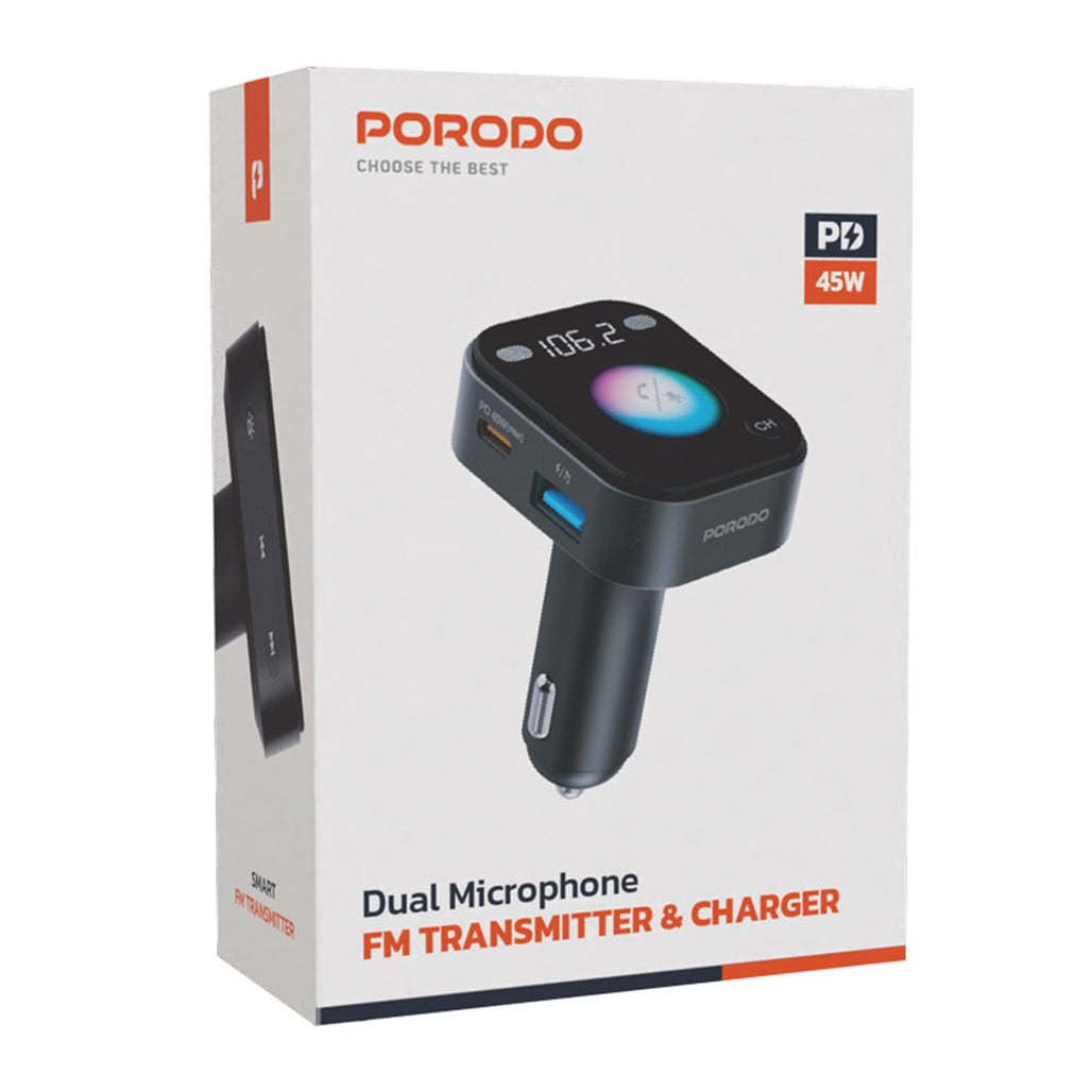 A Photo Of Porodo Dual Microphone FM Transmitter & Charger