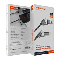 Porodo 4-in-1 Aluminum Fast Charging Cable | USB-C & USB-A to Type-C & Lightning - Black