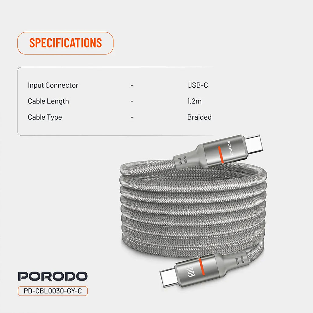 A Photo Of Porodo 60W Type-C to Type-C Magnetic Braided Cable
