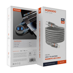 A Photo Of Porodo 30W Type-C to Lightning Magnetic Braided Cable 3M