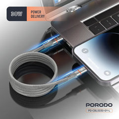 A Photo Of Porodo 30W Type-C to Lightning Magnetic Braided Cable 3M