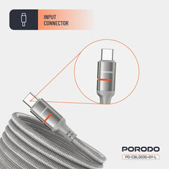 A Photo Of Porodo 30W Type-C to Lightning Magnetic Braided Cable 3M