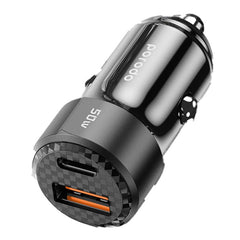 A Photo Of Porodo 50W Dual Port Car Charger PD 20W QC 30W with C to C Cable - Black