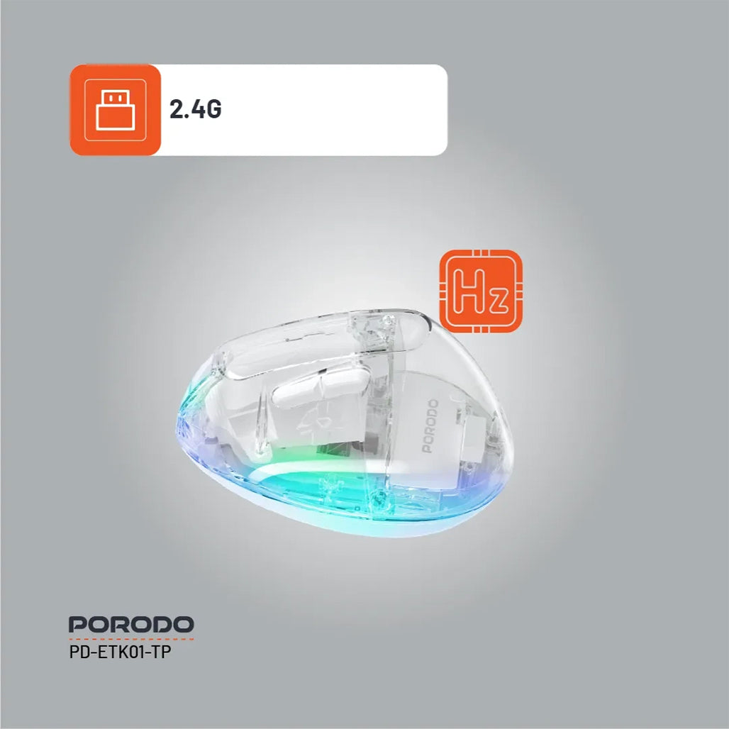 A Photo Of Porodo Vertical Wireless Mouse 4800 DPI - Transparent