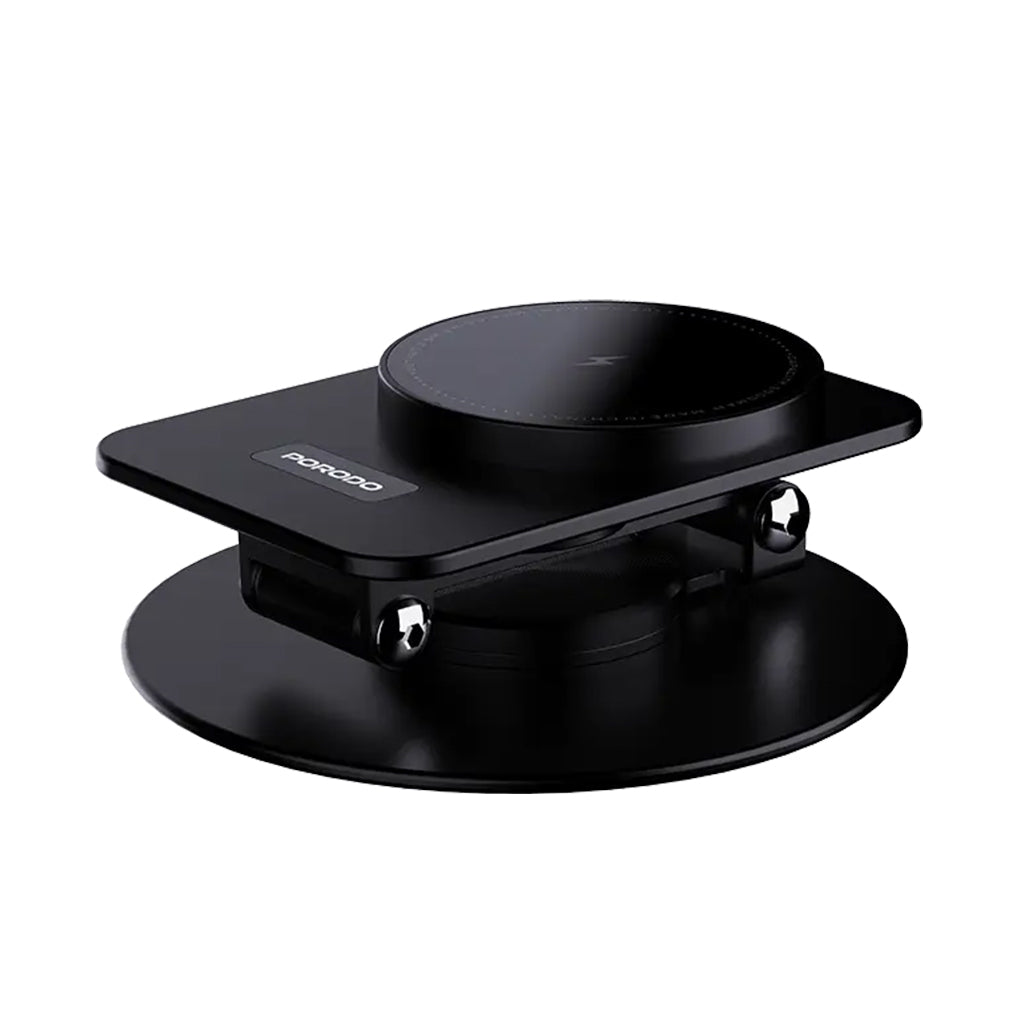 A Photo Of Porodo Wireless Charging Rotating Stand - Black | 360° Adjustable Multi-Device Charger
