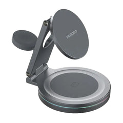 A Photo Of Porodo Rotating Base Three-Device Wireless Charger – Gray