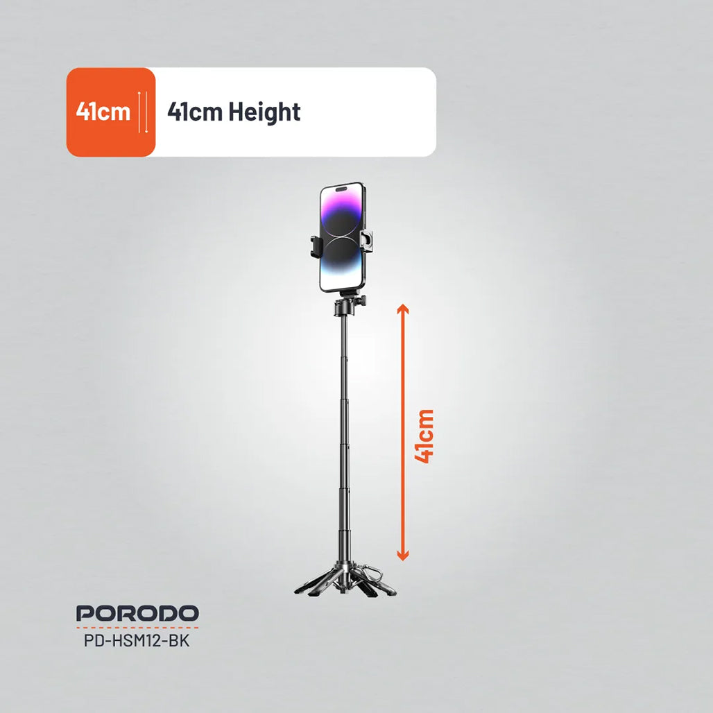 A Photo Of Porodo Foldable Selfie Stick with Extendable Tripod - Compact, Durable, and Wireless for Perfect Shots