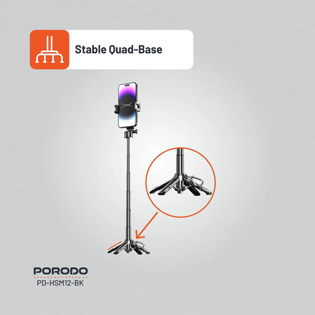 A Photo Of Porodo Foldable Selfie Stick with Extendable Tripod - Compact, Durable, and Wireless for Perfect Shots