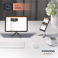 A Photo Of Porodo Silver Aluminum Mobile Stand for 4