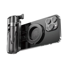 A Photo Of Porodo Quad Base Selfie Stick with 360° Rotation, Magnetic Mount, Wireless Shutter & Stable Aluminum Base – Black