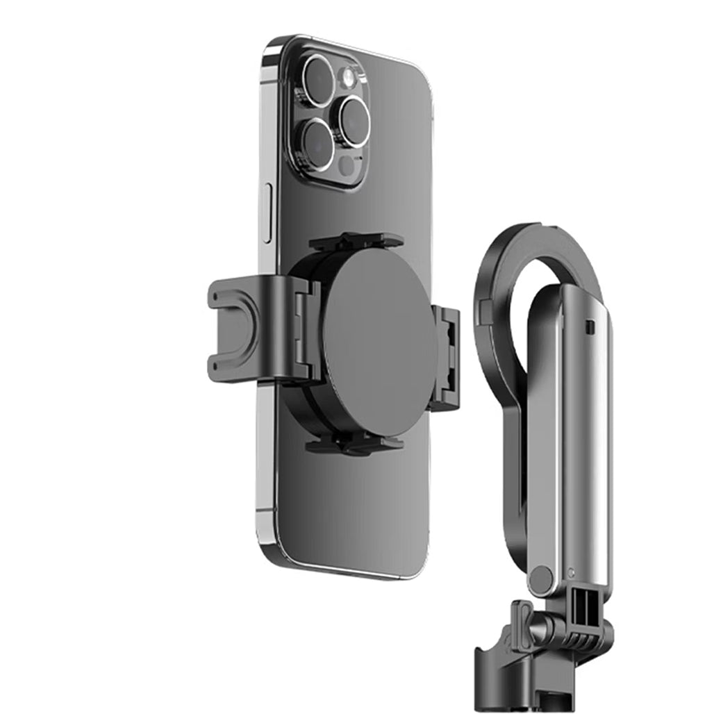 A Photo Of Porodo Quad Base Selfie Stick with 360° Rotation, Magnetic Mount, Wireless Shutter & Stable Aluminum Base – Black