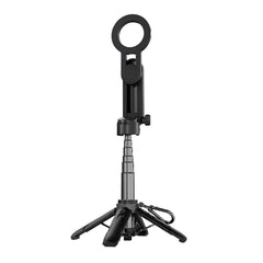 A Photo Of Porodo Quad Base Selfie Stick with 360° Rotation, Magnetic Mount, Wireless Shutter & Stable Aluminum Base – Black