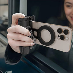 A Photo Of Porodo Quad Base Selfie Stick with 360° Rotation, Magnetic Mount, Wireless Shutter & Stable Aluminum Base – Black