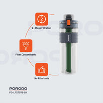Porodo Lifestyle 2-Stage Filtration Water Bottle - BPA-Free, 600mL, Travel-Friendly Hydration
