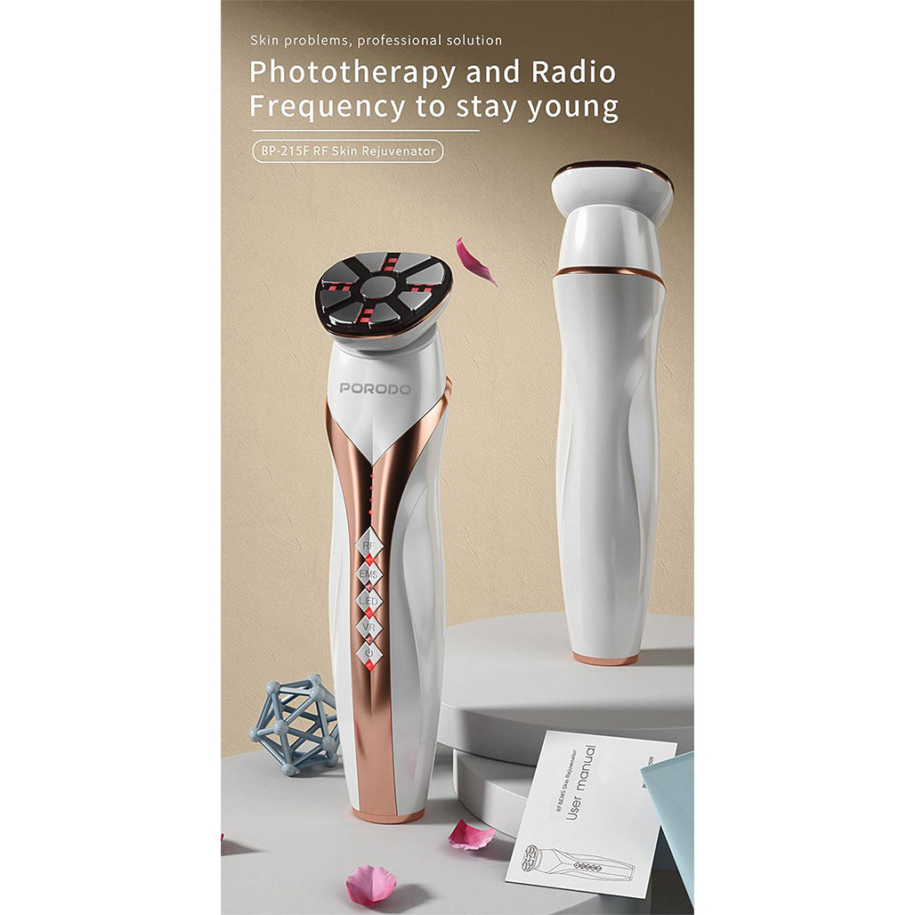 A Photo Of Porodo Lifestyle Vibration Light Therapy Device | EMS Micro-Stimulation, RF Activation, Anti-Aging, 1450mAh Battery, 8.5W Power – White