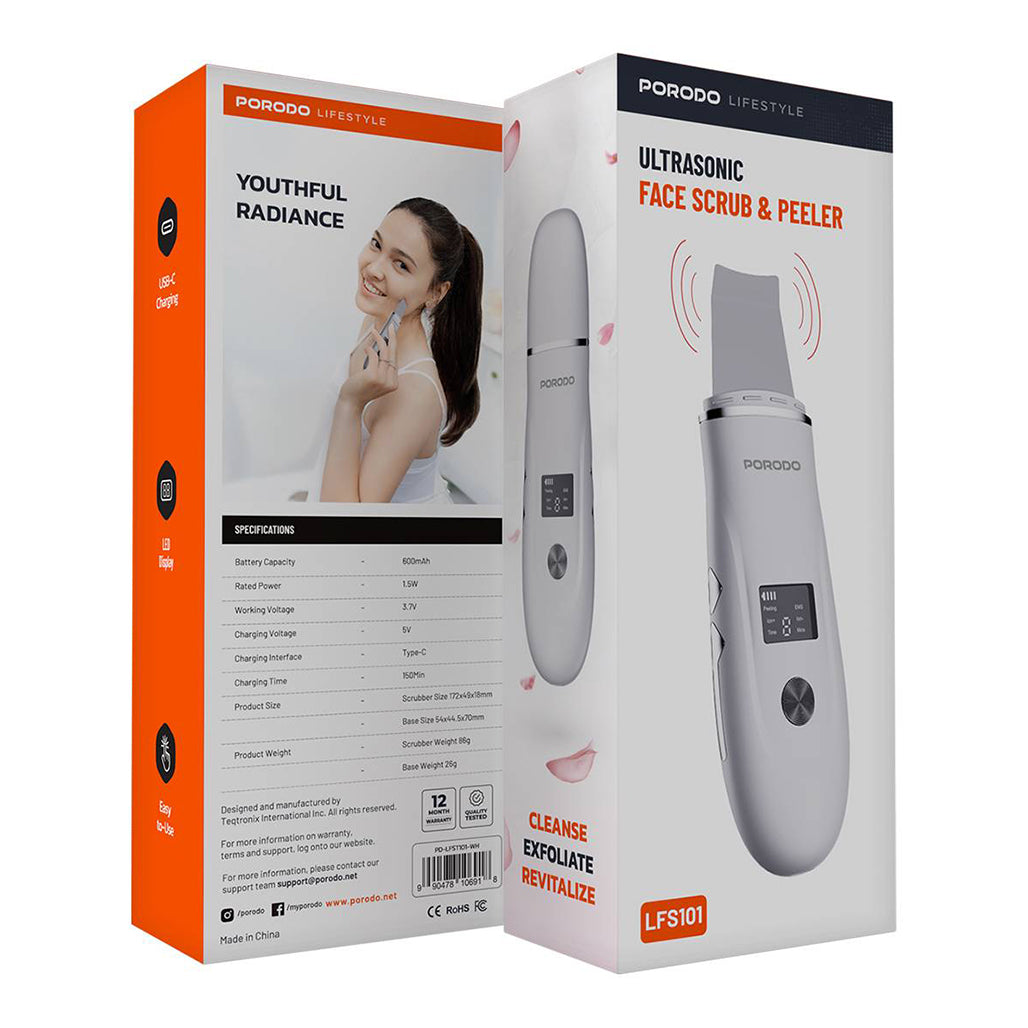 A Photo Of Porodo Lifestyle Ultrasonic Face Scrub & Peeler – Advanced Skincare Technology for Deep Cleansing and Exfoliation