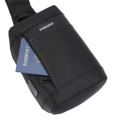 A Photo Of Porodo Crossbody Bag - Black | Water-Resistant, PD 40W Fast Charging, Adjustable Strap & Secure Storage