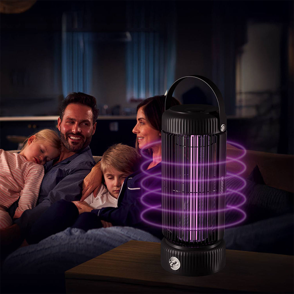 A Photo Of Porodo Lifestyle Portable Mosquito Zapper | UV LED Bug Trap | 2000mAh Rechargeable Battery | Chemical-Free & Efficient Pest Control | Black