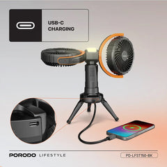 A Photo Of Porodo Dual-Head Oscillating Fan – Rechargeable 8000mAh Battery, 4 Speed Settings, USB-C – Black