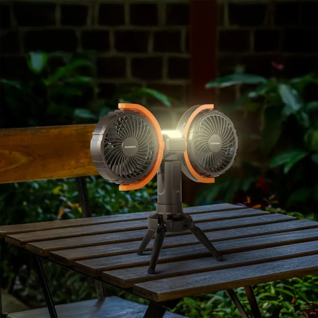 A Photo Of Porodo Dual-Head Oscillating Fan – Rechargeable 8000mAh Battery, 4 Speed Settings, USB-C – Black
