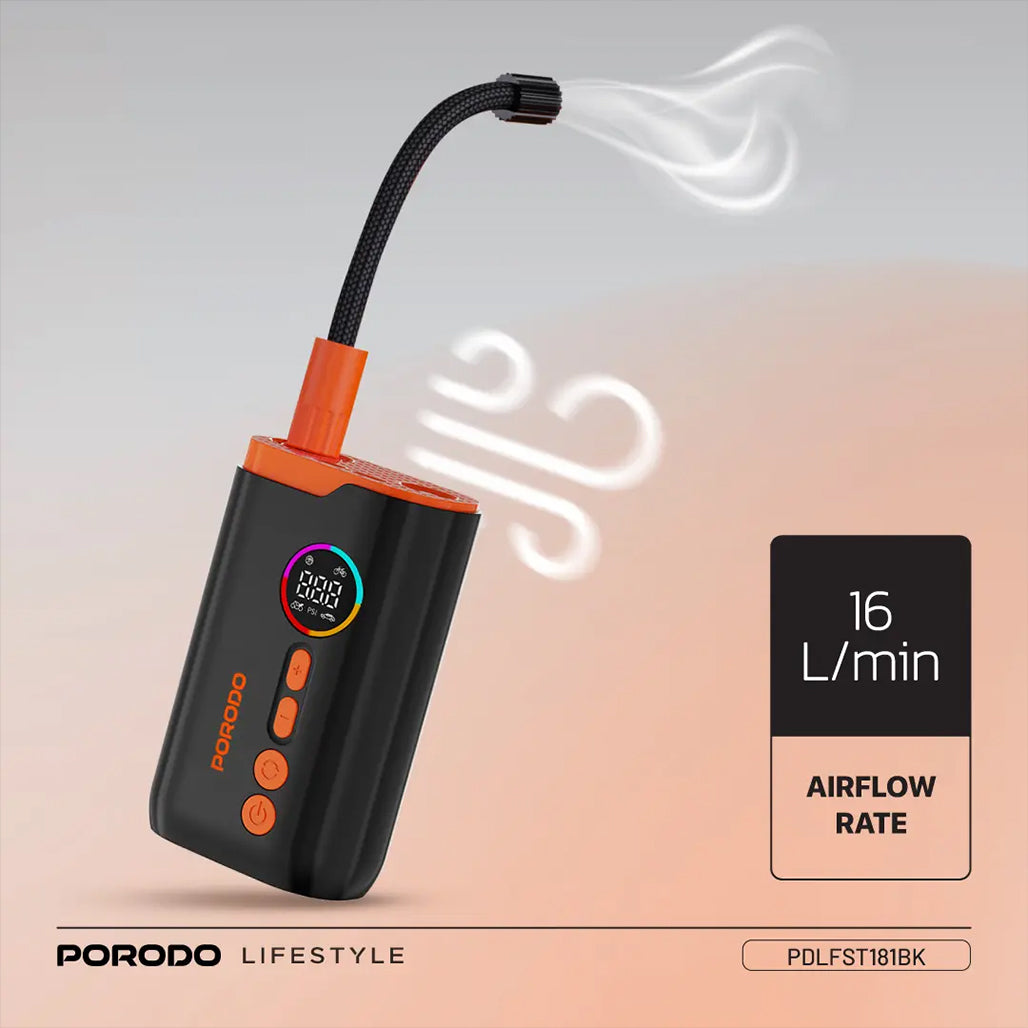 A Photo Of Porodo Lifestyle Electric Air Inflator - Black
